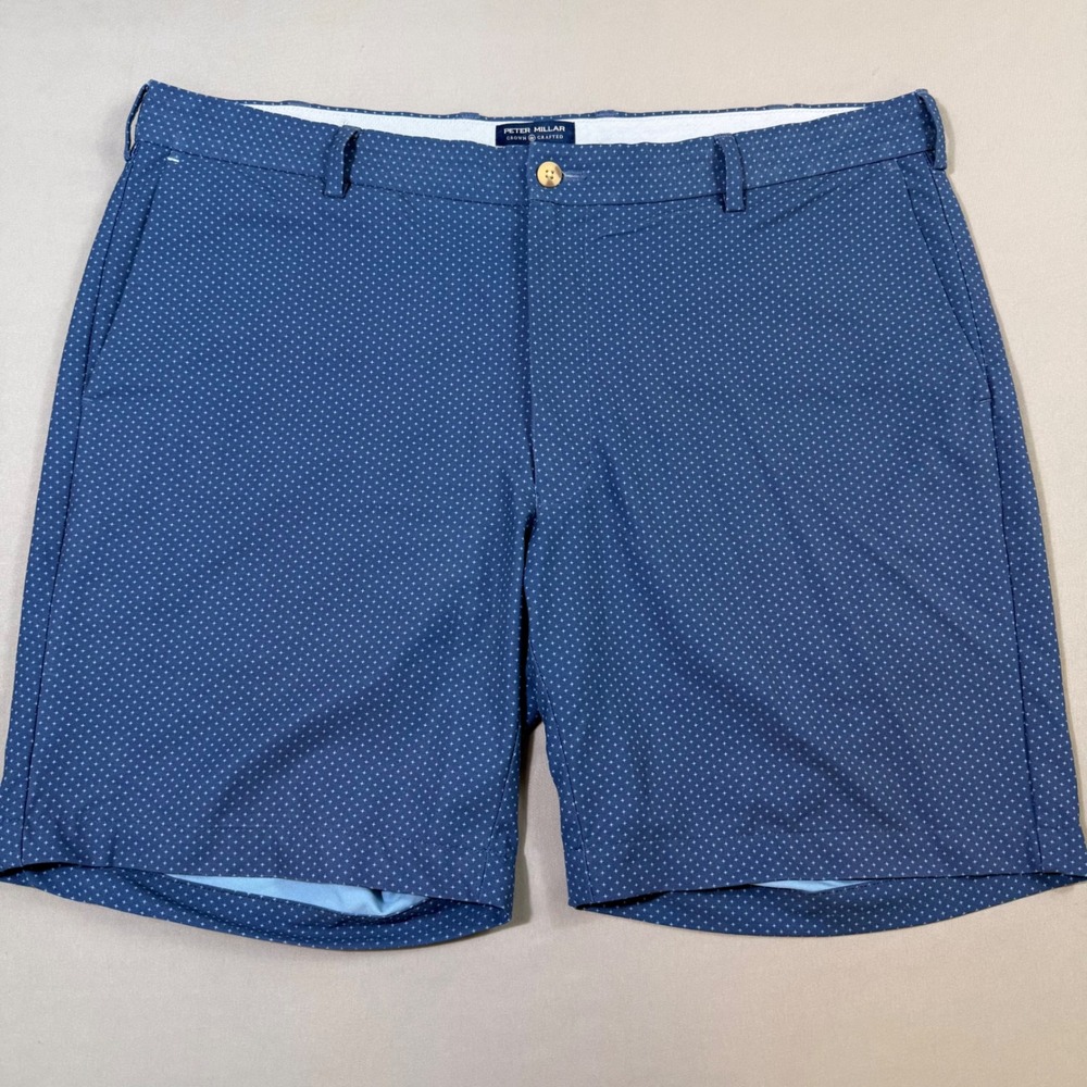 Peter Millar Stealth Performance Shorts Mens 38 Blue Crown Crafted Geometric AOP
